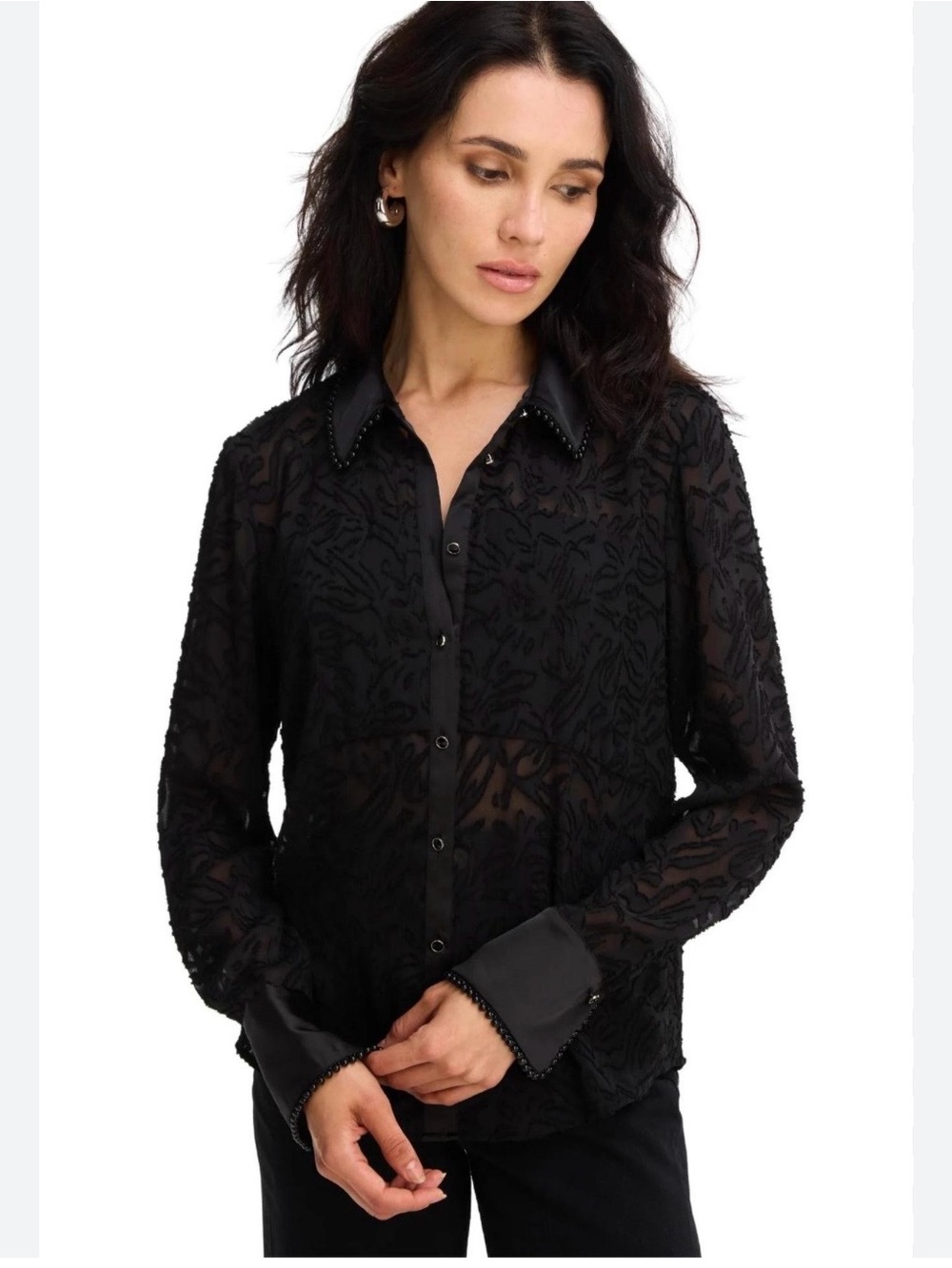 NWT Allison New York Sade button down black blouse